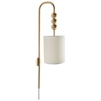 lampara de pared de metal con pantalla cilindrica de tela estilo moderno de mediados de siglo mesita de noche laton claro loky
