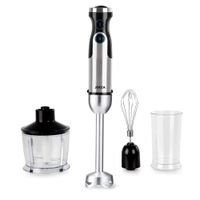 batidora de mano jocca con potencia de 1200w 6 velocidades modo turbo sistema simple-click y cuatro cuchillas de acero inoxidable incluye vaso medidor varillas batidoras y picadora
