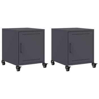 Juego De 2 Mesitas De Noche - Mesillas Acero Gris Antracita 36x39x43,5 Cm Mc5600
