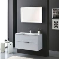 mueble de bano suspendido blanco brillante de 90 cm con espejo led  parigi