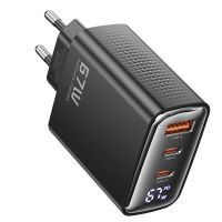 gan tech cargador de pared usb pd de 67w de 3 puertos tct67-22 toocki con pantalla digital usb-a2usb-c pd cargador ra