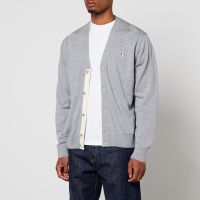 maison kitsune tricolour fox patch classic cardigan - grey melange - s