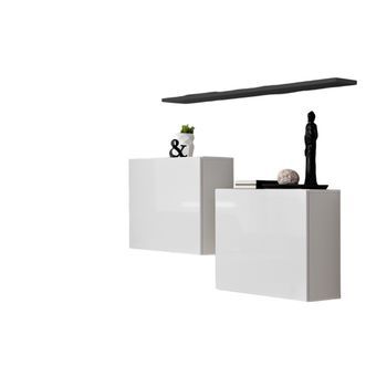 Conjunto De Muebles De Salón Switch Sbi De Diseño, En Color Blanco Brillante Con Estantería Gris.