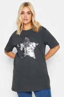 yours camiseta algodon gris con estrella de lentejuelas mujer curvy y tallas grandes yours