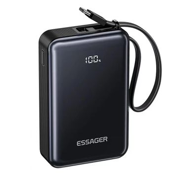 ESSAGER F2026 Pro PD65W 77Wh 20000mAh Batería externa inteligente con pantalla LED digital, viene con cable Type-C, fuen