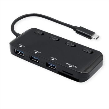 Hub Roline 3 puertos USB 3.2 Gen 1 14.02.5059 con lector MicroSD negro