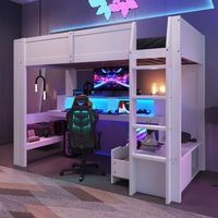 cama litera gaming 90x200 cm con escritorio cajones estantes e iluminacion led blanca