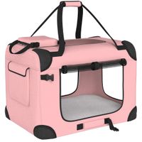 pawhut transportin para perros plegable 60x415x41 cm con ventanas de malla cojin suave y 2 asas para mini perros y gatos rosa
