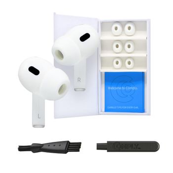 Comply Tapones para los oídos de Espuma Premium compatibles con Apple AirPods Pro Gen 1 y 2, tamaño S/M/L, Nueva versión 2025 con Herramienta de desmontaje y Limpieza, Color Blanco, 3 Pares,
