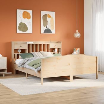 Cama Matrimonial | Cama Para Adultos | Cama Con Estantería Sin Colchón Madera Maciza De Pino 180x200cm Cfw36469