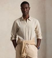 polo ralph lauren para hombre 710966294518 camisa de lino custom fit beige s casual manga larga
