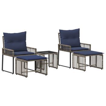 Juego De Muebles De Exterior 11 Piezas | Mobiliario De Jardín Gris Y Azul Marino