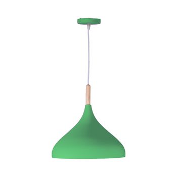 BEL AIR HOME - Lámpara Colgante Baviera - 1xE-27 (BOMBILLA NO INCLUIDA) - Diámetro 30 cm - Metal y Madera - Altura Ajustable (VERDE)