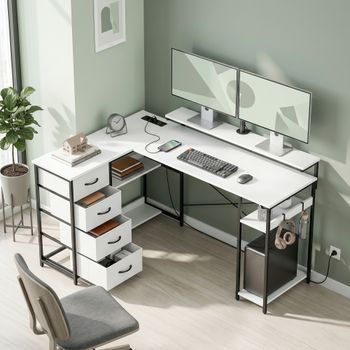 Escritorio En L De Melamina Homcom 155x112x91,5 Cm-blanco