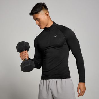 Camiseta de entrenamiento con cremallera de 1/4 sin costuras con estampado gráfico de pilares Tempo para hombre de MP - Negro - XXXL