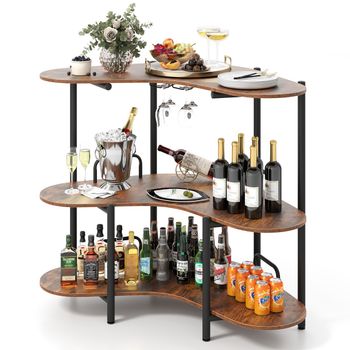 Costway Mesa de Bar con Soportes para Copas y Estantes ini Bar Industrial con Marco Metálico 120 x 66 x 102 cm