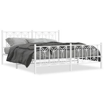 Cama Doble | Cama Para Adultos | Estructura Cama Metal Con Cabecero Y Pie Cama Blanco 183x213 Cm