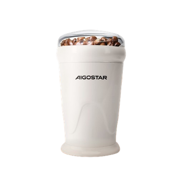 Aigostar Molinillo de Café Eléctrico con Cuchillas Acero Inoxidable, Molinillos de Especias Semillas, Capacidad 60gr con Cepillo para Limpieza, Molinillo Cafe Electrico Portátil, 150 W, Blanco Lechoso