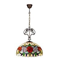 colgante de techo con cadena y adorno fundicion con pantalla tiffany d 40cm serie rosy