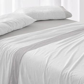 Juego De Sábanas 50% Algodón Diseño Naif Azul 200 X 190/200 Cm - Gris - Burrito Blanco