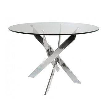 Mesa Comedor Redonda De Cristal Dan Patas Metálicas 110 Cm