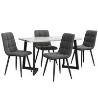 conjunto de mesa efecto marmol de 117 cm y 4 sillas gris oscuro