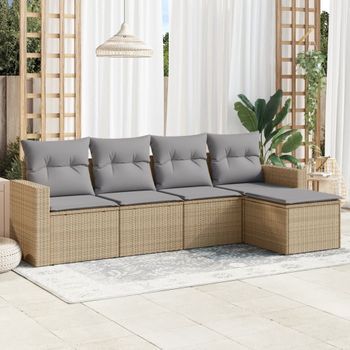 Conjunto De Sofás Jardín Con Cojines 5 Uds | Mueble Jardin Mesa Y Sillas Ratán Sintético Beige Cfw815365