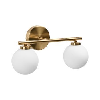 Lámpara De Pared Moderna Con 2 Luces Sala De Estar Baño Pantalla Esférica De Vidrio Base De Hierro Latón Gijou