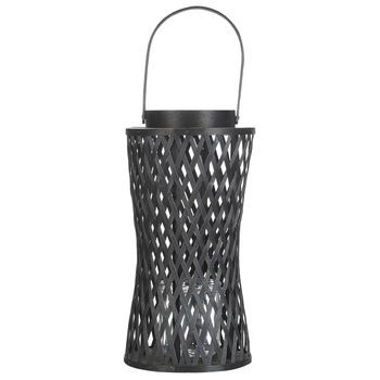 Linterna De Madera De Bambú Negra 38 Cm Farolillo Vidrio Boho Mactan