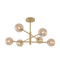 lampara techo laton cristal ambar 6 luces