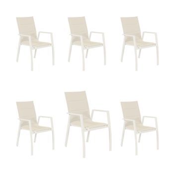 Pack De 6 Sillones De Terraza Acolchados, Fabricados En Aluminio De Color Blanco Envejecido. Características: Medidas De Los Sillones: 56 X 94 X 69 Cm.