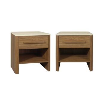Mesita De Noche Y Efecto Madera Travertino 1 Cajón, Set De 2, Nogal