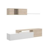 composicion de salon elle con modulo alto y mueble de tv blanconatural