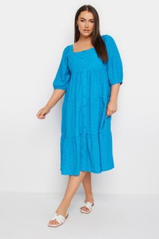 Yours Vestido Azul Con Bordados Y Botones De Adorno, Mujer Curvy Y Tallas Grandes, Yours