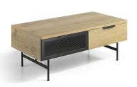 mesa de centro cooper patas metalicas negras y mdf chapado roble