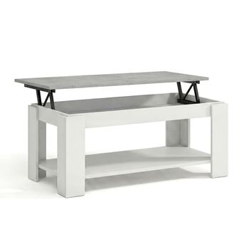 Mesa de centro elevable con almacenaje 102x43-54 cm blanco cemento