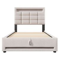 cama tapizada 90x200cm - con control remoto app con luces led almacenamiento hidraulico con puerto usb - beige