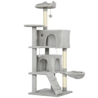 pawhut arbol rascador para gatos 140 cm con plataformas cama 2 cuevas hamaca escalera postes de sisal gris claro