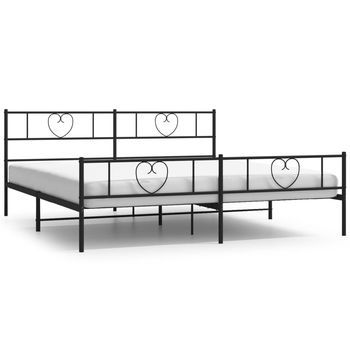 Cama Matrimonial | Cama Para Adultos | Estructura Cama Sin Colchón Con Estribo Metal Negro 180x200 Cm