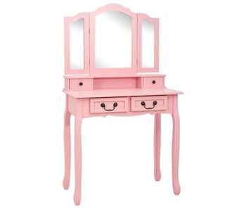 Juego de tocador - tocador de maquillaje - mesa de tocador y taburete madera paulownia rosa 80x69x141 cm