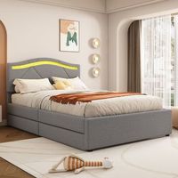 cama tapizada 90x200 cm con luces led dos cajones y cabecero regulable