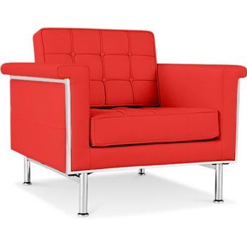 Sillón Con Reposabrazos - Tapizado En Cuero - Town Rojo