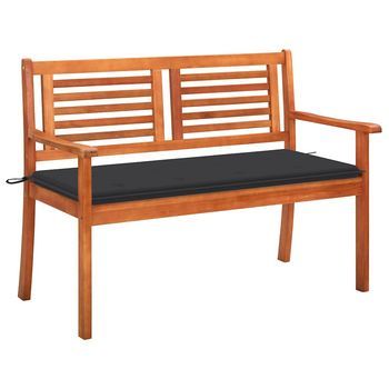 Banco De Jardín 2 Plazas Madera Maciza Eucalipto Y Cojín 120 Cm Vidaxl
