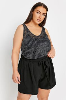 Yours Curve Black Textured Satin Belted Shorts, Mujer Curvy Y Tallas Grandes, Yours