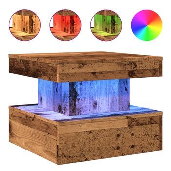 Mesa De Café | Mesa De Centro Con Luces Led Madera Envejecida 50x50x40 Cm