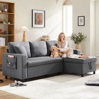 sofa cama esquinero en forma de l con bolsillos de almacenamiento reversible izquierdaderecha gris