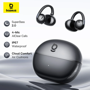 Auriculares inalámbricos TWS con clip Baseus Bowie MC2 AIR, auriculares Bluetooth 6.0, diseño abierto, 4 micrófonos, tecnología ENC, auriculares deportivos.