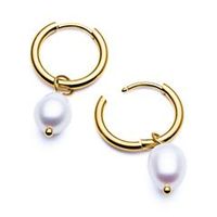 pendientes de acero inoxidable chapado en oro con perla para mujer