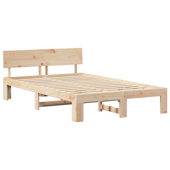 Cama Matrimonial | Cama Doble | Estructura De Cama Con Cabecera 120x200 Cm Madera De Pino Maciza Cfw34979