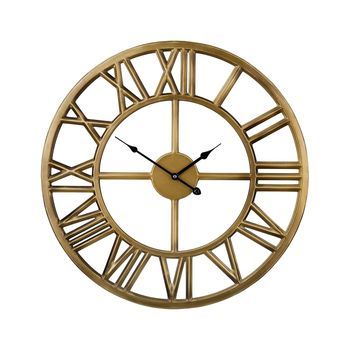 Reloj De Pared Marco De Hierro Dorado Diseño Clásico Números Romanos Redondo 61 Cm Nottwil